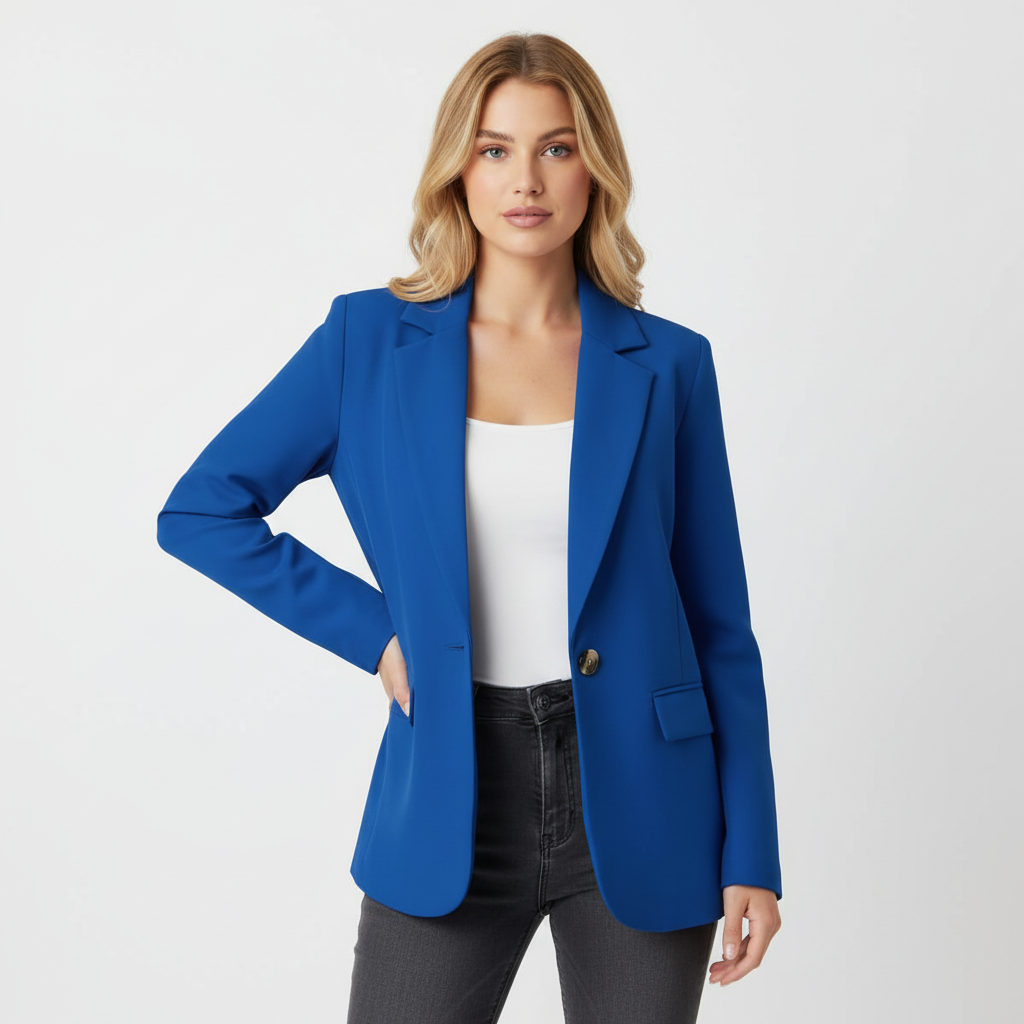 Tailored Single-Button Blazer – Fitted Notch Lapel Work Blazer