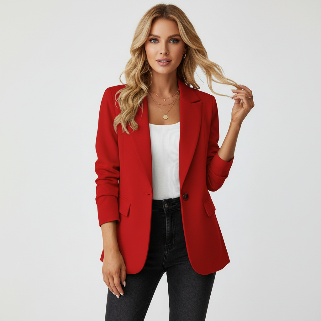 Tailored Single-Button Blazer – Fitted Notch Lapel Work Blazer