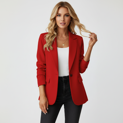 Tailored Single-Button Blazer – Fitted Notch Lapel Work Blazer