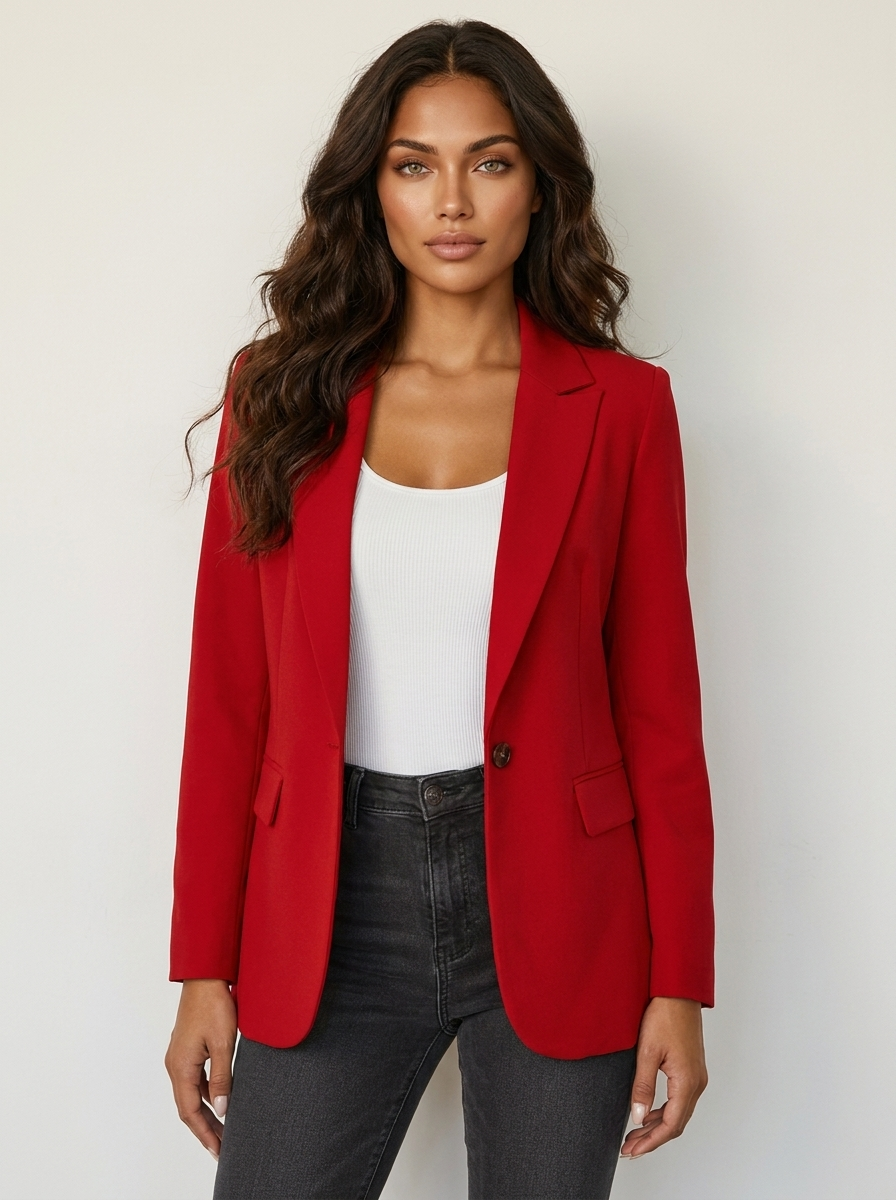 Tailored Single-Button Blazer – Fitted Notch Lapel Work Blazer