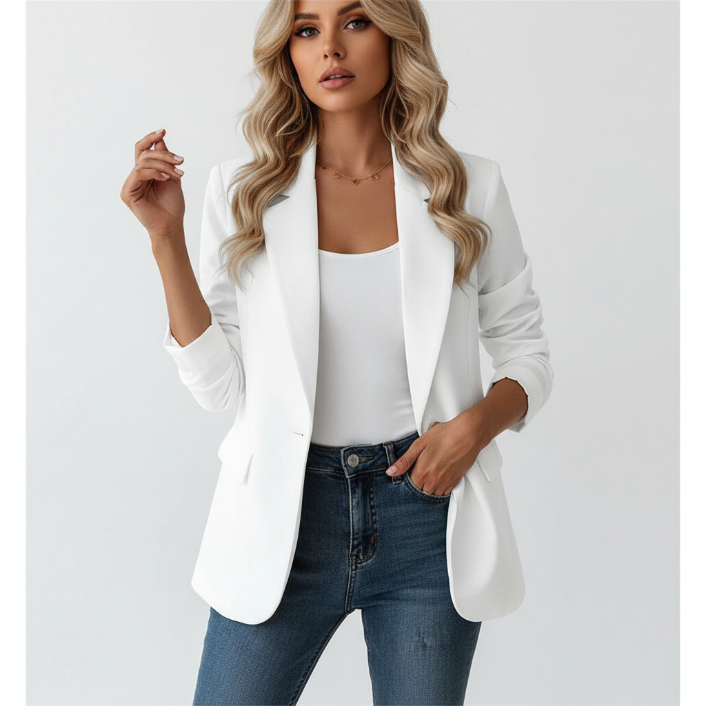 Tailored Single-Button Blazer – Fitted Notch Lapel Work Blazer
