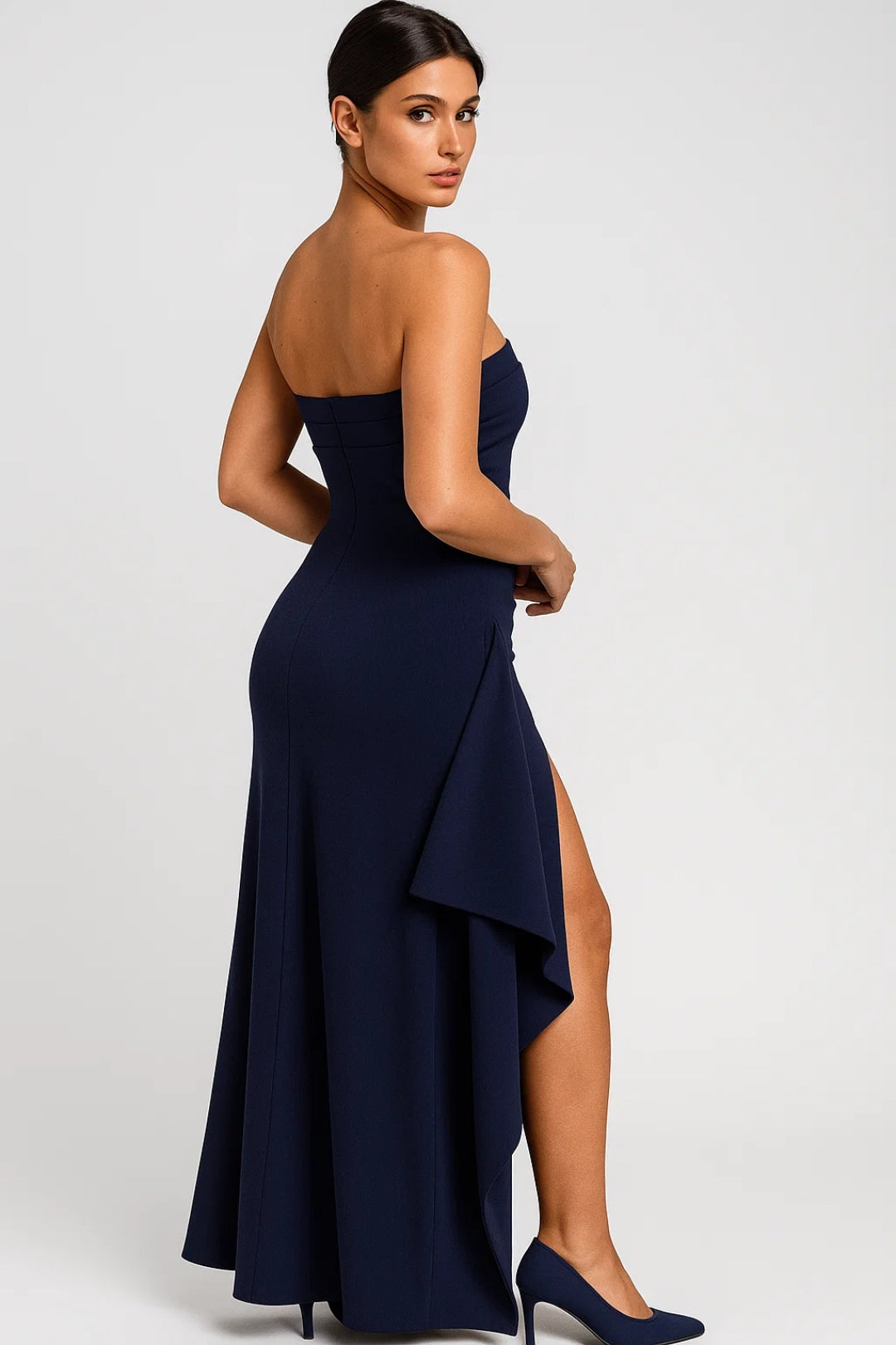 Strapless Ruched Maxi Dress – Bodycon High Slit Formal Gown