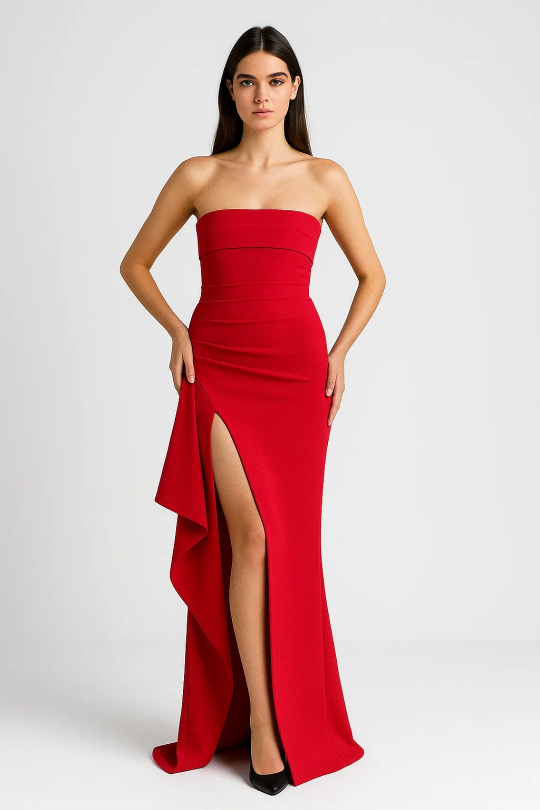 Strapless Ruched Maxi Dress – Bodycon High Slit Formal Gown