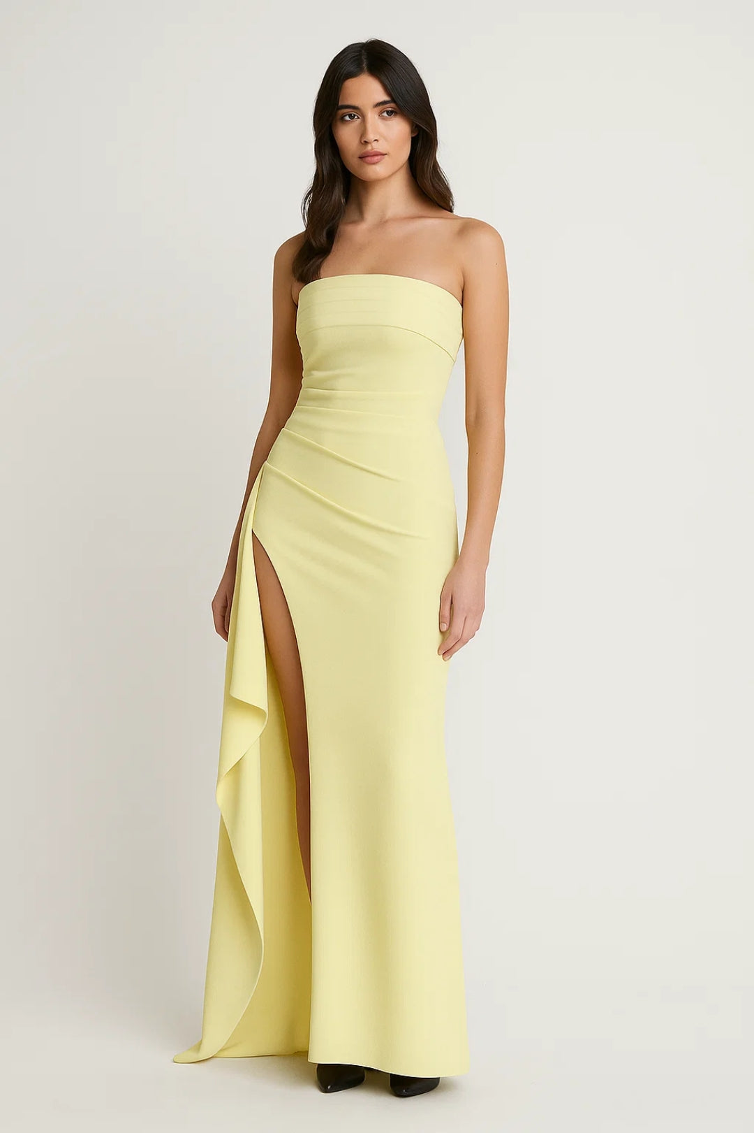 Strapless Ruched Maxi Dress – Bodycon High Slit Formal Gown