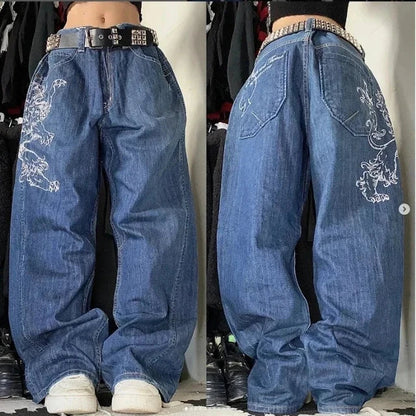 Wide-Leg Cargo Jeans – Baggy Denim Streetwear Multi-Pocket