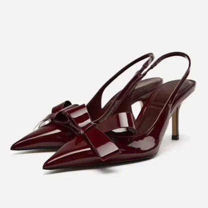 Patent Bow Slingback Heels – Pointed Toe Stiletto Pumps