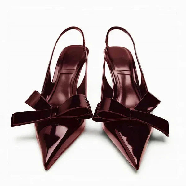 Patent Bow Slingback Heels – Pointed Toe Stiletto Pumps
