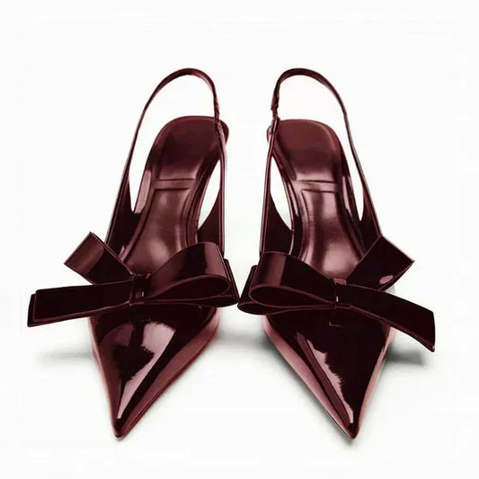 Patent Bow Slingback Heels – Pointed Toe Stiletto Pumps
