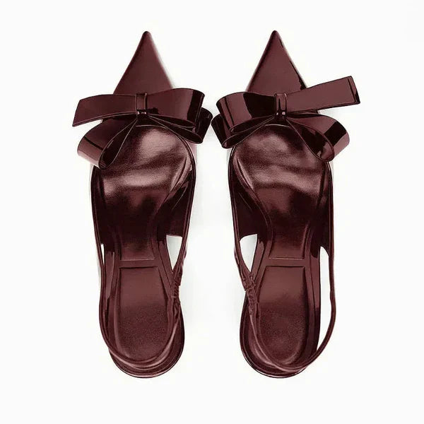 Patent Bow Slingback Heels – Pointed Toe Stiletto Pumps