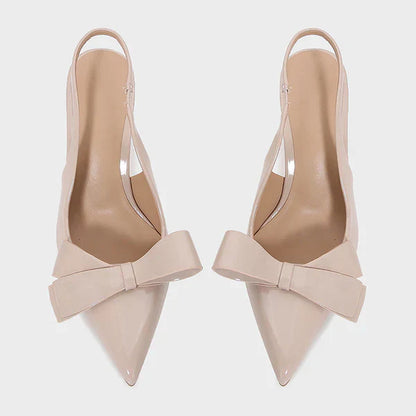 Patent Bow Slingback Heels – Pointed Toe Stiletto Pumps