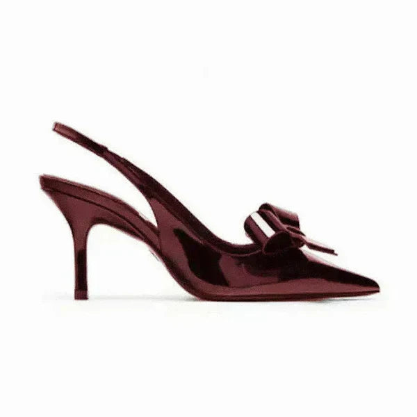 Patent Bow Slingback Heels – Pointed Toe Stiletto Pumps