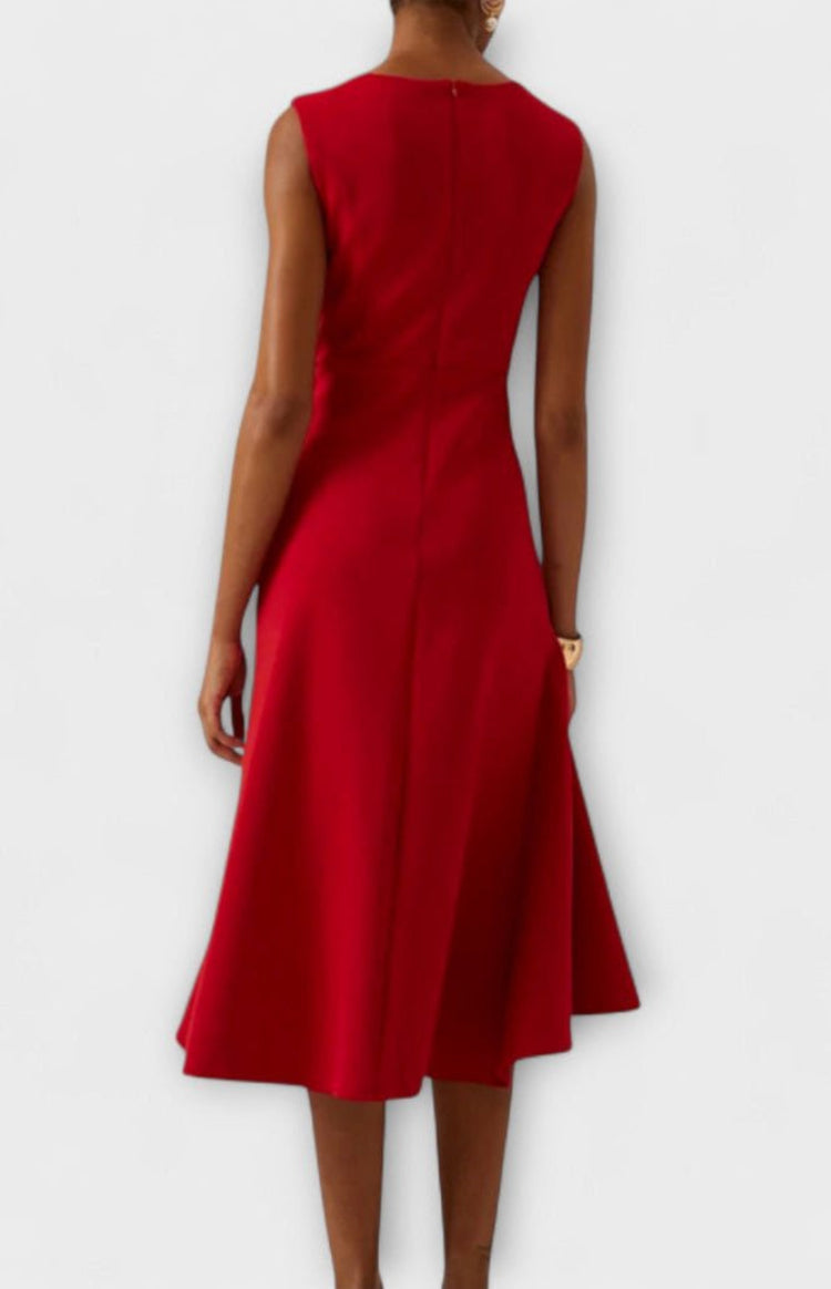 Sleeveless Ruffle Midi Dress – Boat Neck Flounce Hem Evening Dress