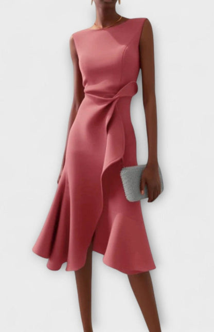Sleeveless Ruffle Midi Dress – Boat Neck Flounce Hem Evening Dress