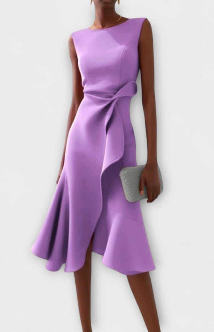 Sleeveless Ruffle Midi Dress – Boat Neck Flounce Hem Evening Dress