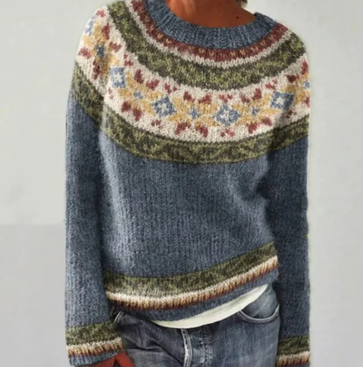 Colorwork Yoke Knit Pullover – Women's Relaxed Fit Sweater