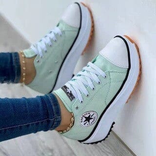 Women's Canvas Platform Sneakers – Lace-Up Low Top Star Patch