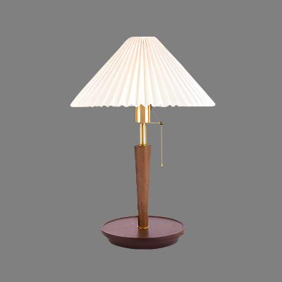 Vintage Pleated Wood Table Lamp | Bedside Table Lamp