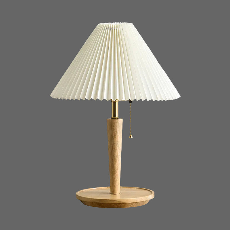 Vintage Pleated Wood Table Lamp | Bedside Table Lamp