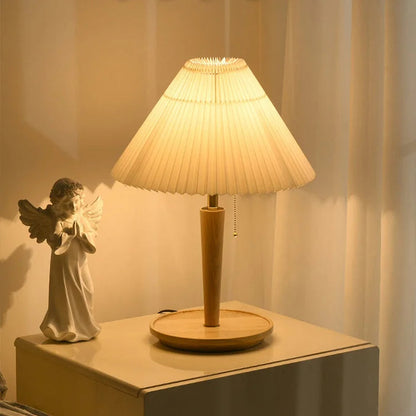 Vintage Pleated Wood Table Lamp | Bedside Table Lamp