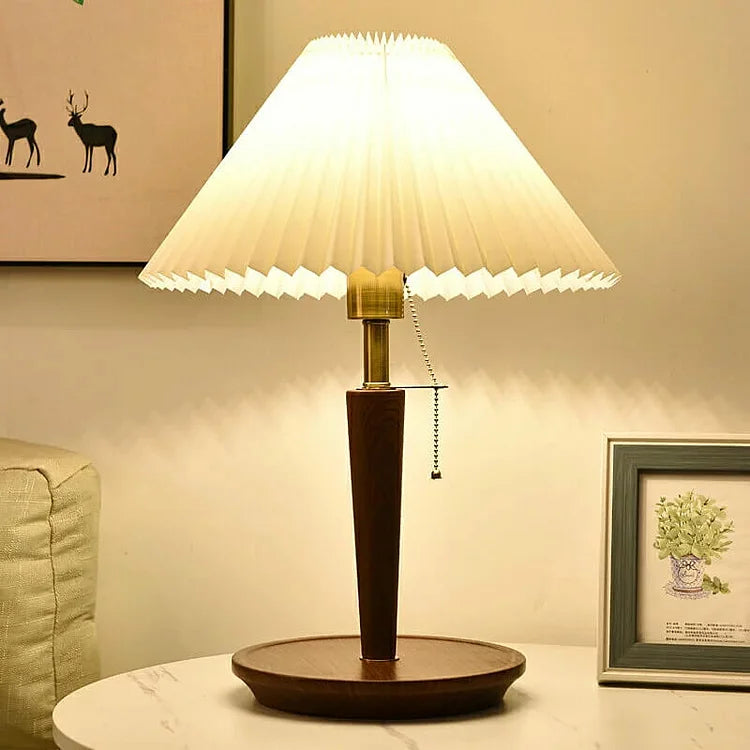 Vintage Pleated Wood Table Lamp | Bedside Table Lamp