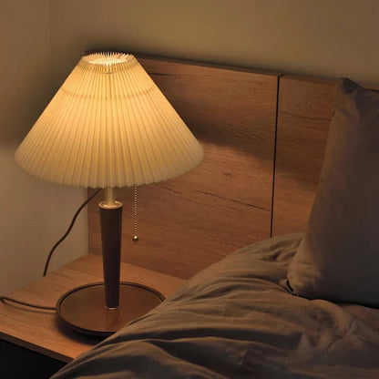 Vintage Pleated Wood Table Lamp | Bedside Table Lamp