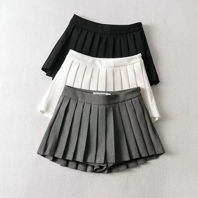 Vintage High Waist Pleated Skirt White | Women's Summer Skirt 1