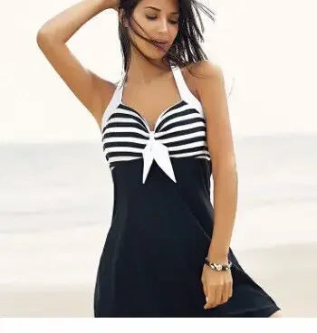 Vintage Striped Two-Piece Swimsuit | Women's Plus Size Swimwear 0