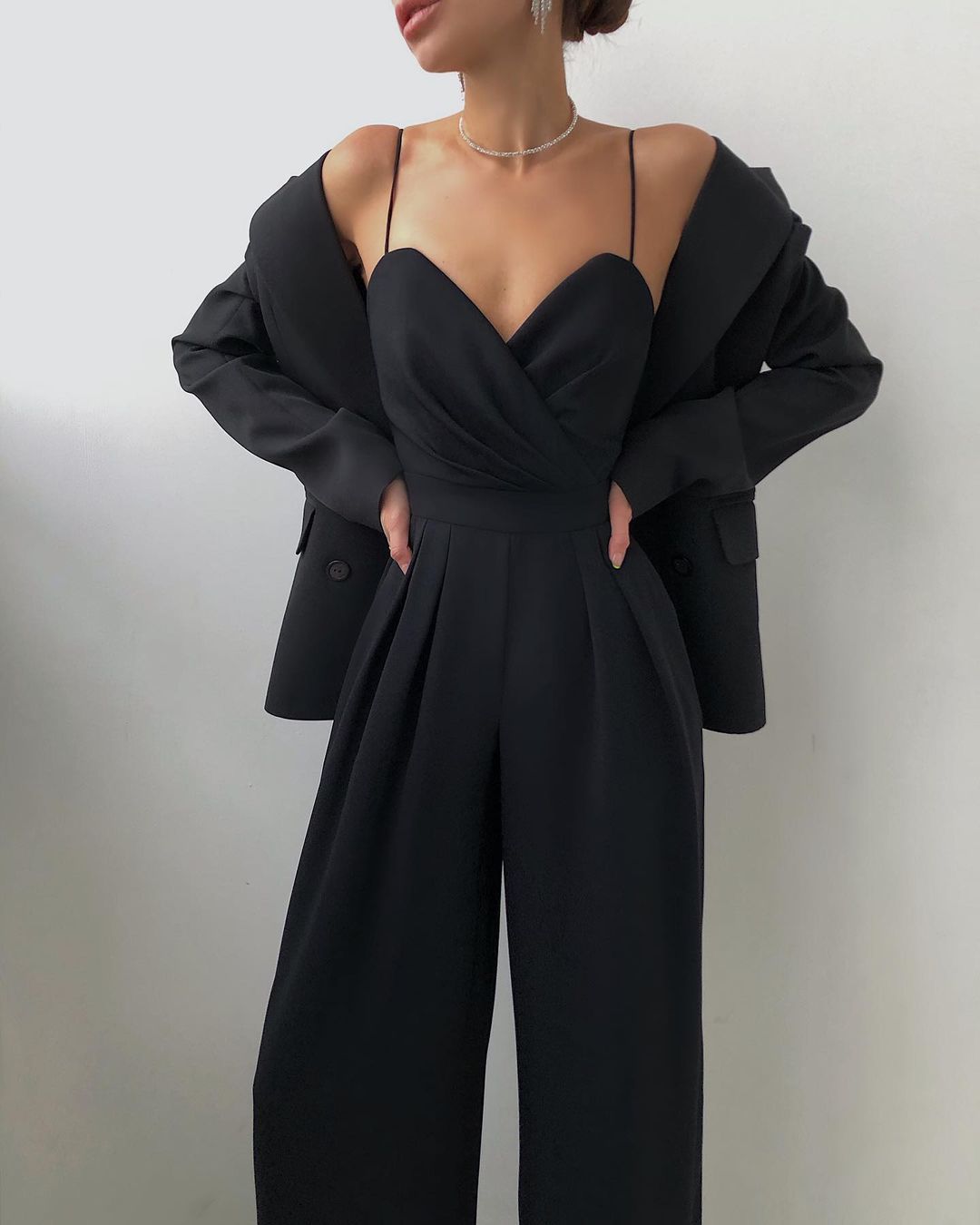 Wide Leg Jumpsuit – Pleated Sweetheart Spaghetti Strap Formal