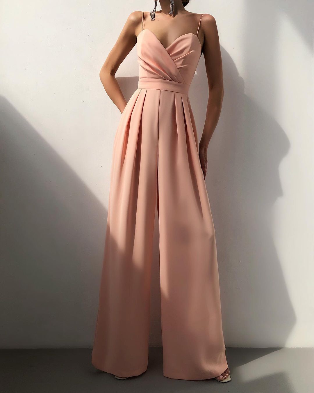 Wide Leg Jumpsuit – Pleated Sweetheart Spaghetti Strap Formal