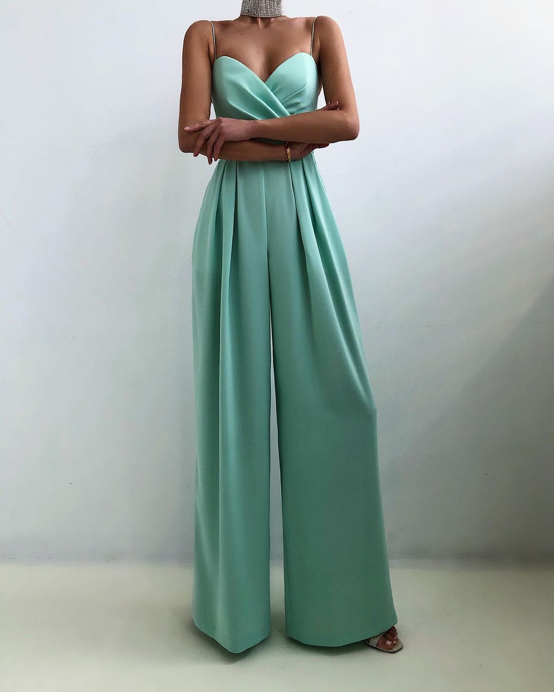 Wide Leg Jumpsuit – Pleated Sweetheart Spaghetti Strap Formal