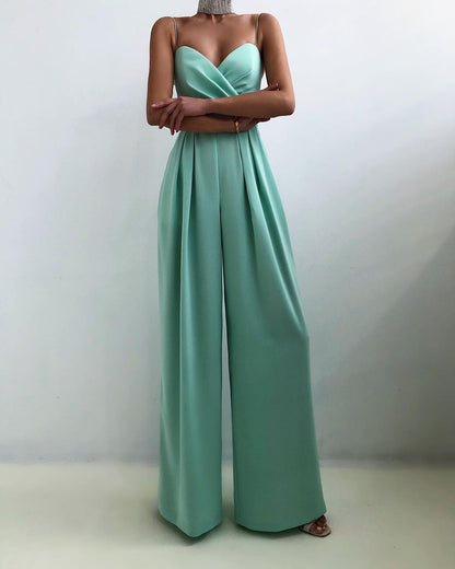 Wide Leg Jumpsuit – Pleated Sweetheart Spaghetti Strap Formal