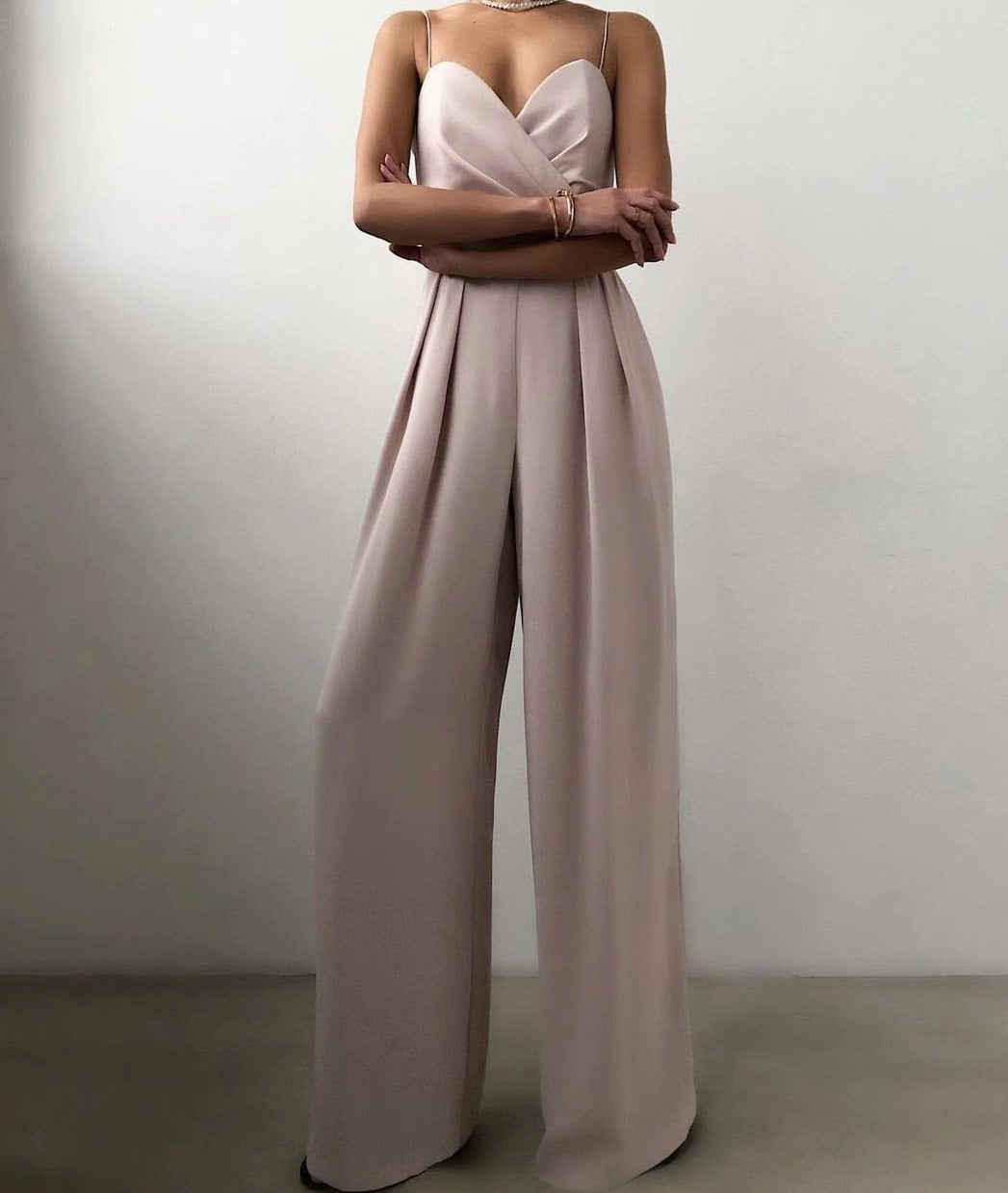 Wide Leg Jumpsuit – Pleated Sweetheart Spaghetti Strap Formal