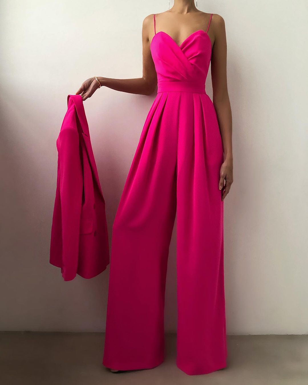 Wide Leg Jumpsuit – Pleated Sweetheart Spaghetti Strap Formal