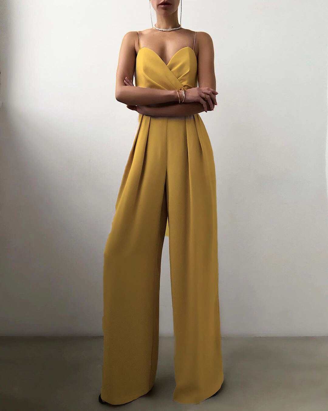 Wide Leg Jumpsuit – Pleated Sweetheart Spaghetti Strap Formal