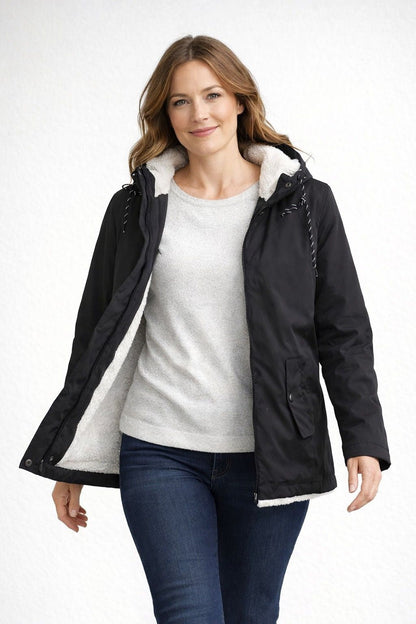 Sherpa-Lined Hooded Parka – Women's Winter Jacket with Snap Placket