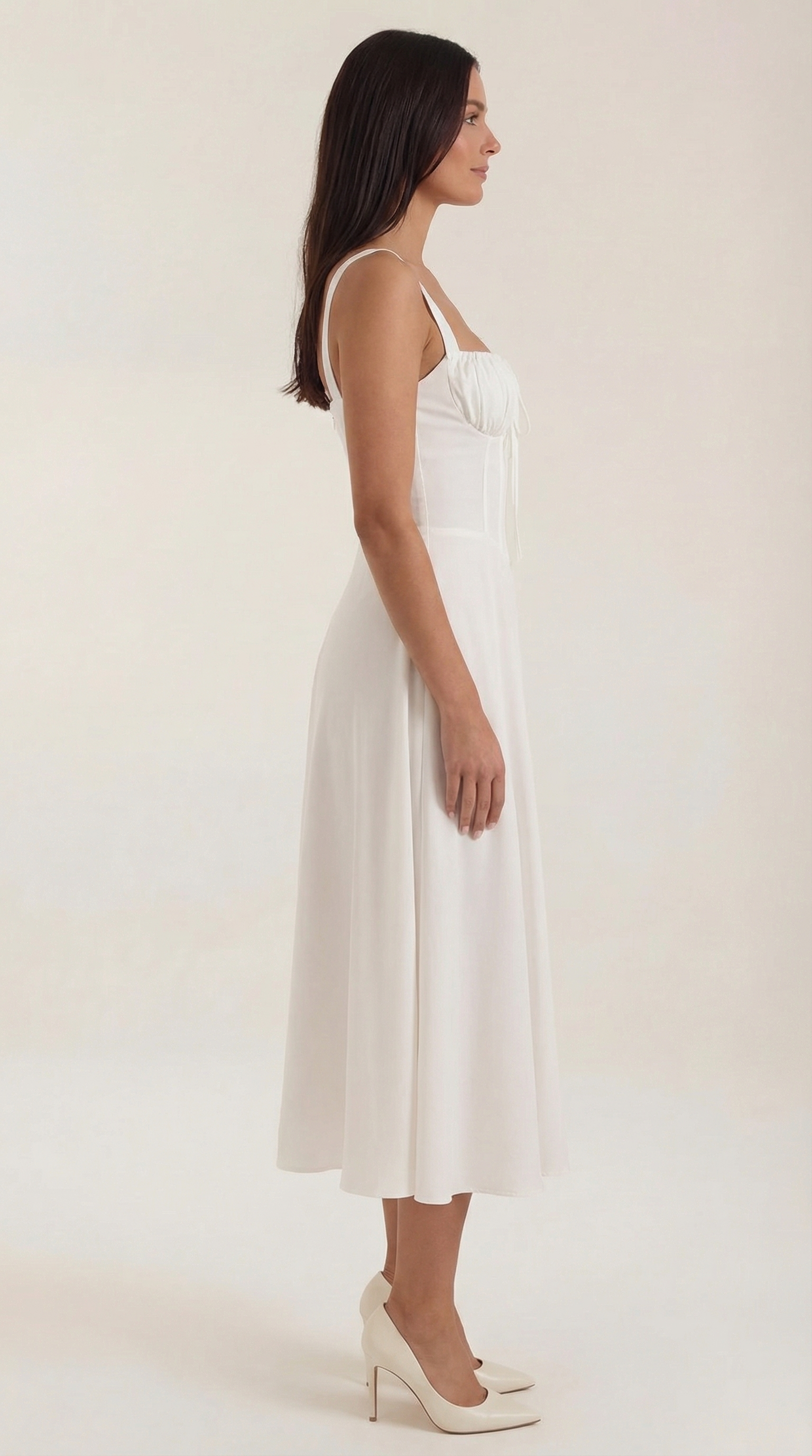 White Midi Dress | Elegant A-Line Design with Lacing 1