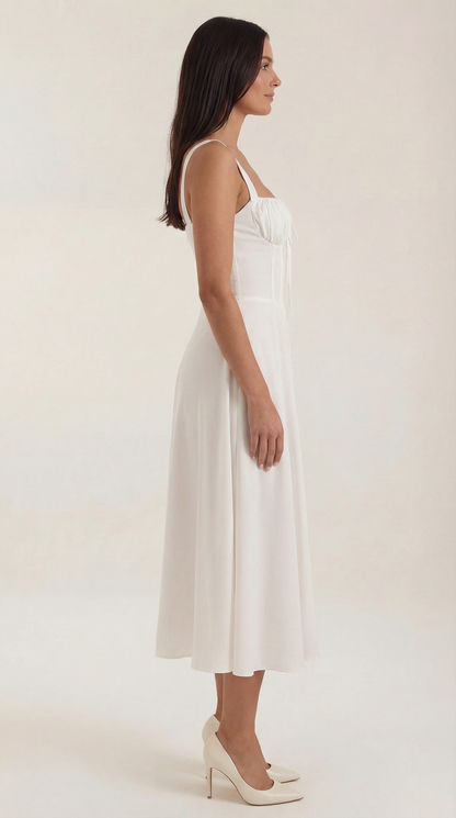 White Midi Dress | Elegant A-Line Design with Lacing 1