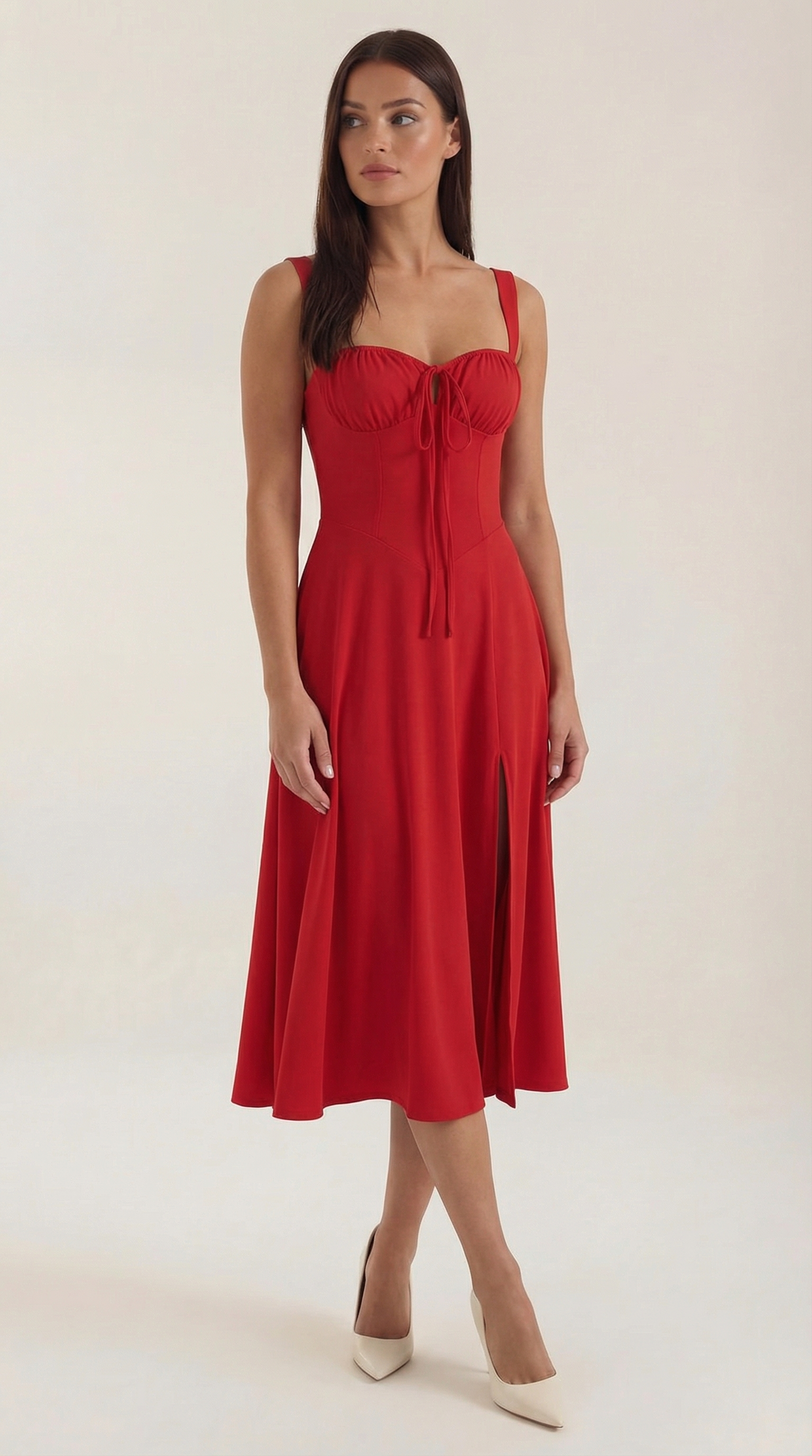 White Midi Dress | Elegant A-Line Design with Lacing 10