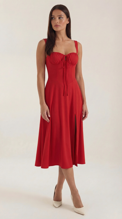 White Midi Dress | Elegant A-Line Design with Lacing 10