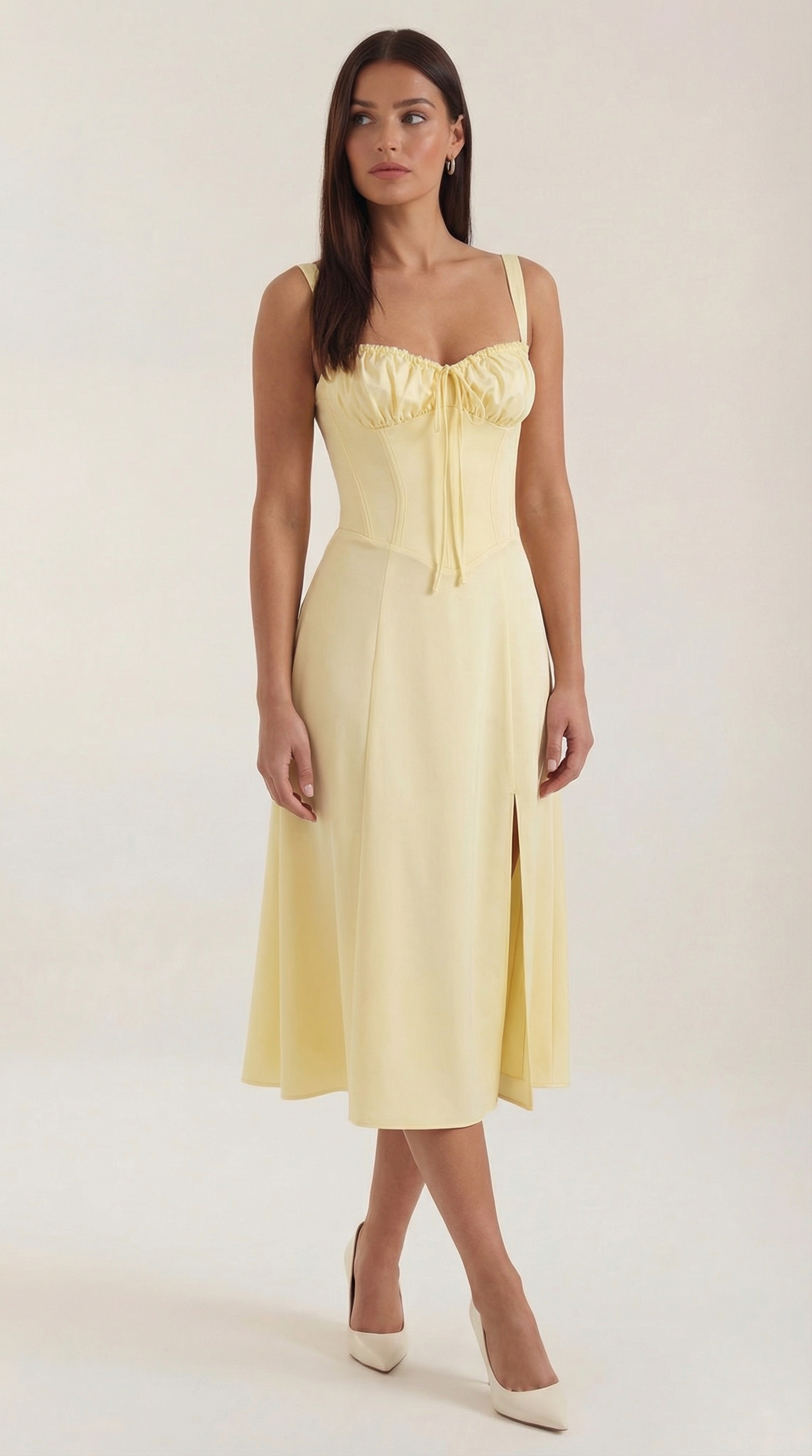 White Midi Dress | Elegant A-Line Design with Lacing 11