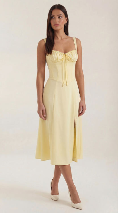 White Midi Dress | Elegant A-Line Design with Lacing 11