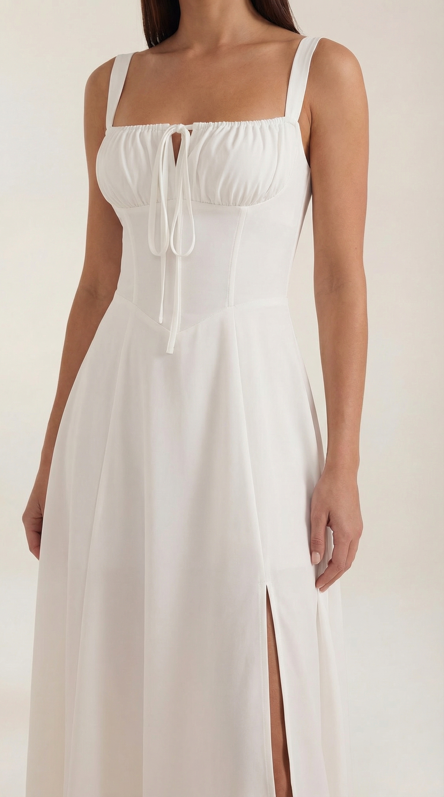 White Midi Dress | Elegant A-Line Design with Lacing 2