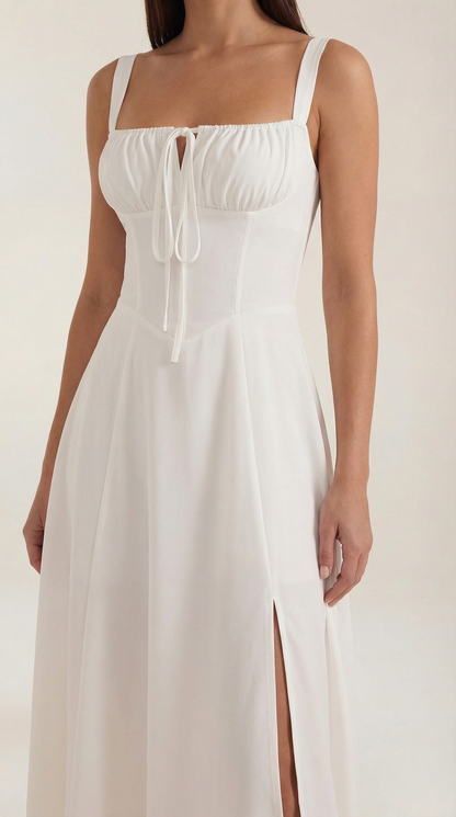 White Midi Dress | Elegant A-Line Design with Lacing 2