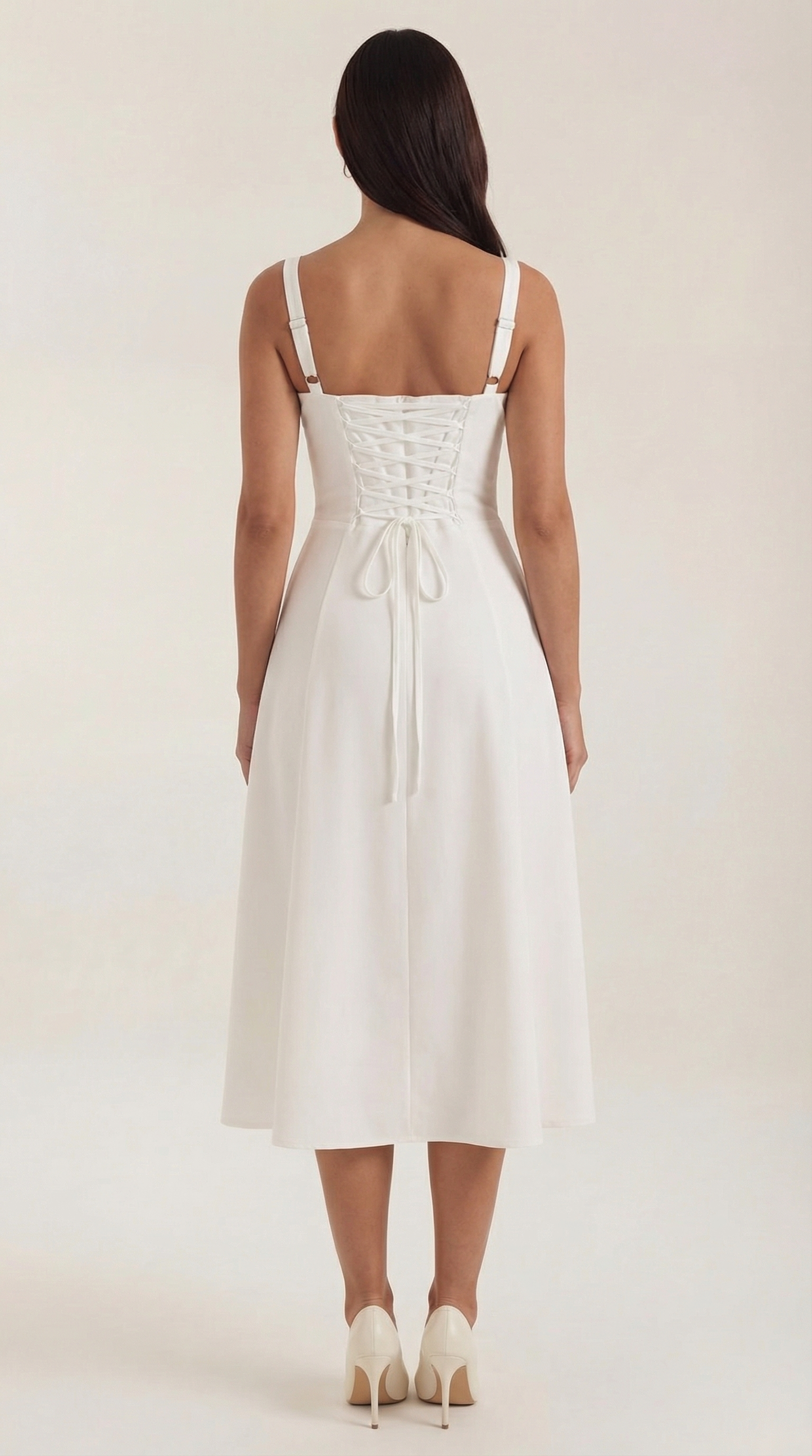 White Midi Dress | Elegant A-Line Design with Lacing 3