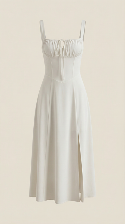 White Midi Dress | Elegant A-Line Design with Lacing 4