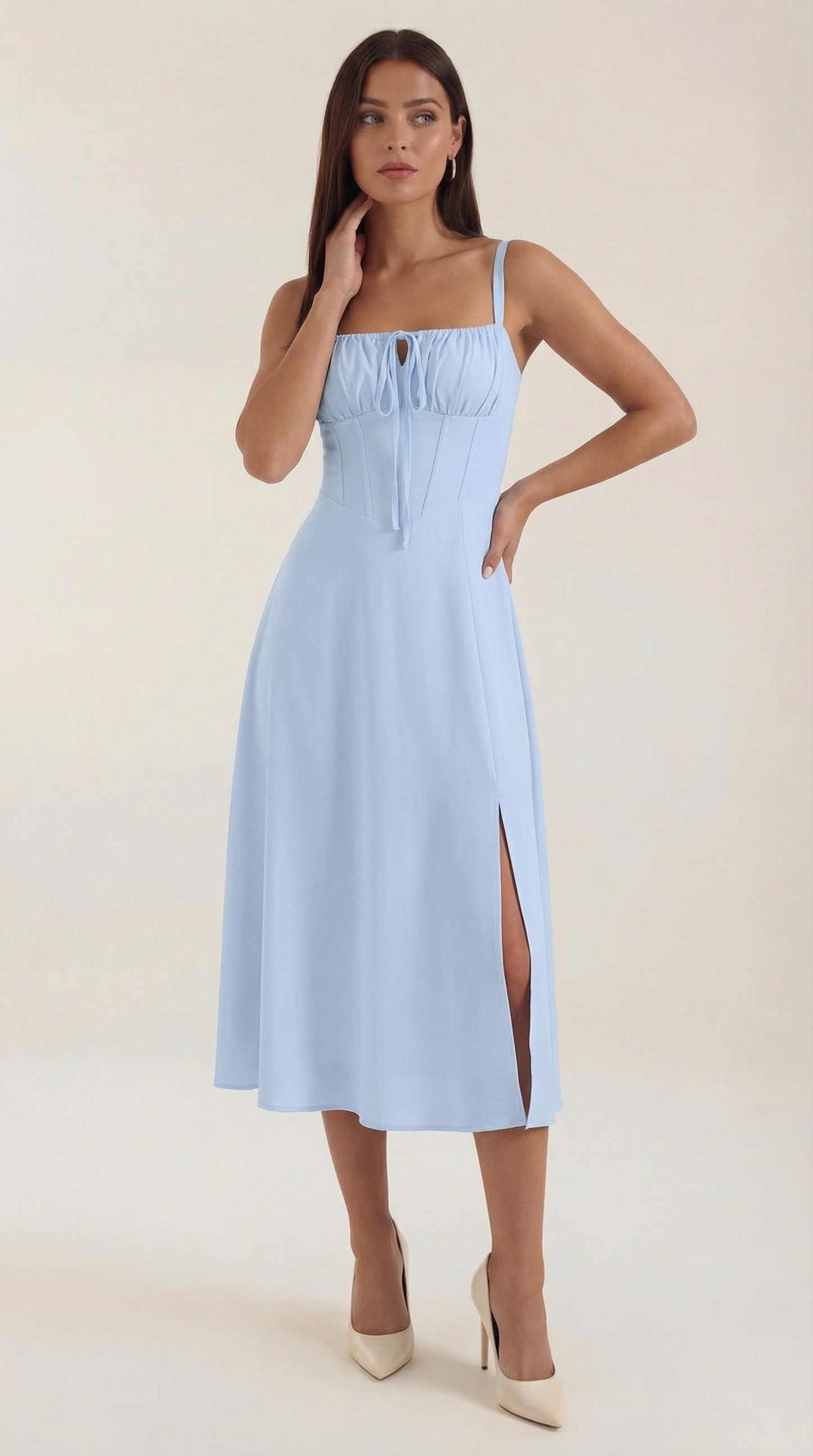 White Midi Dress | Elegant A-Line Design with Lacing 5