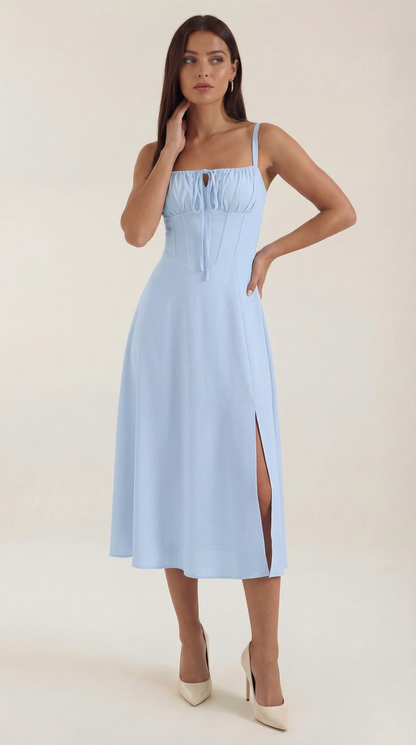 White Midi Dress | Elegant A-Line Design with Lacing 5