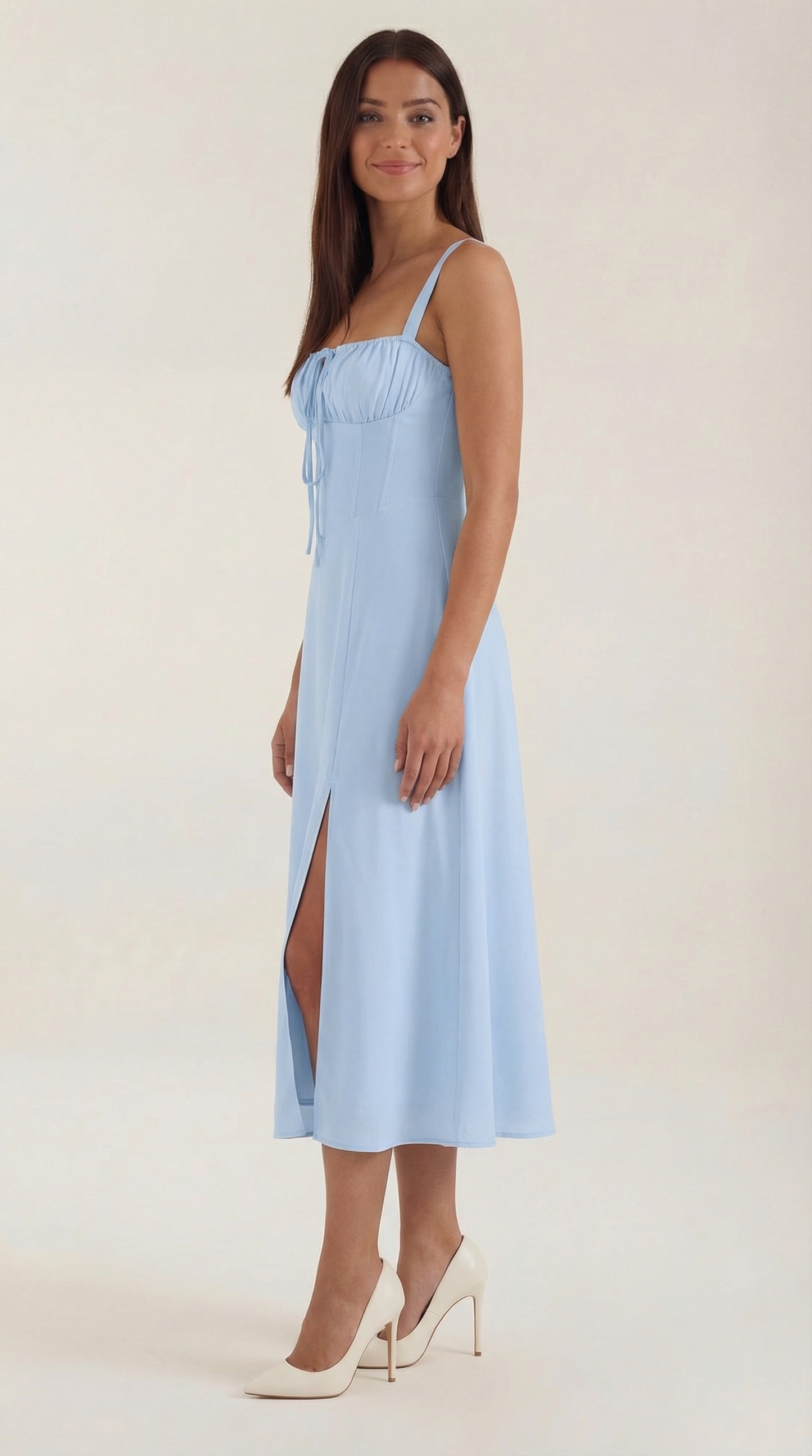 White Midi Dress | Elegant A-Line Design with Lacing 6