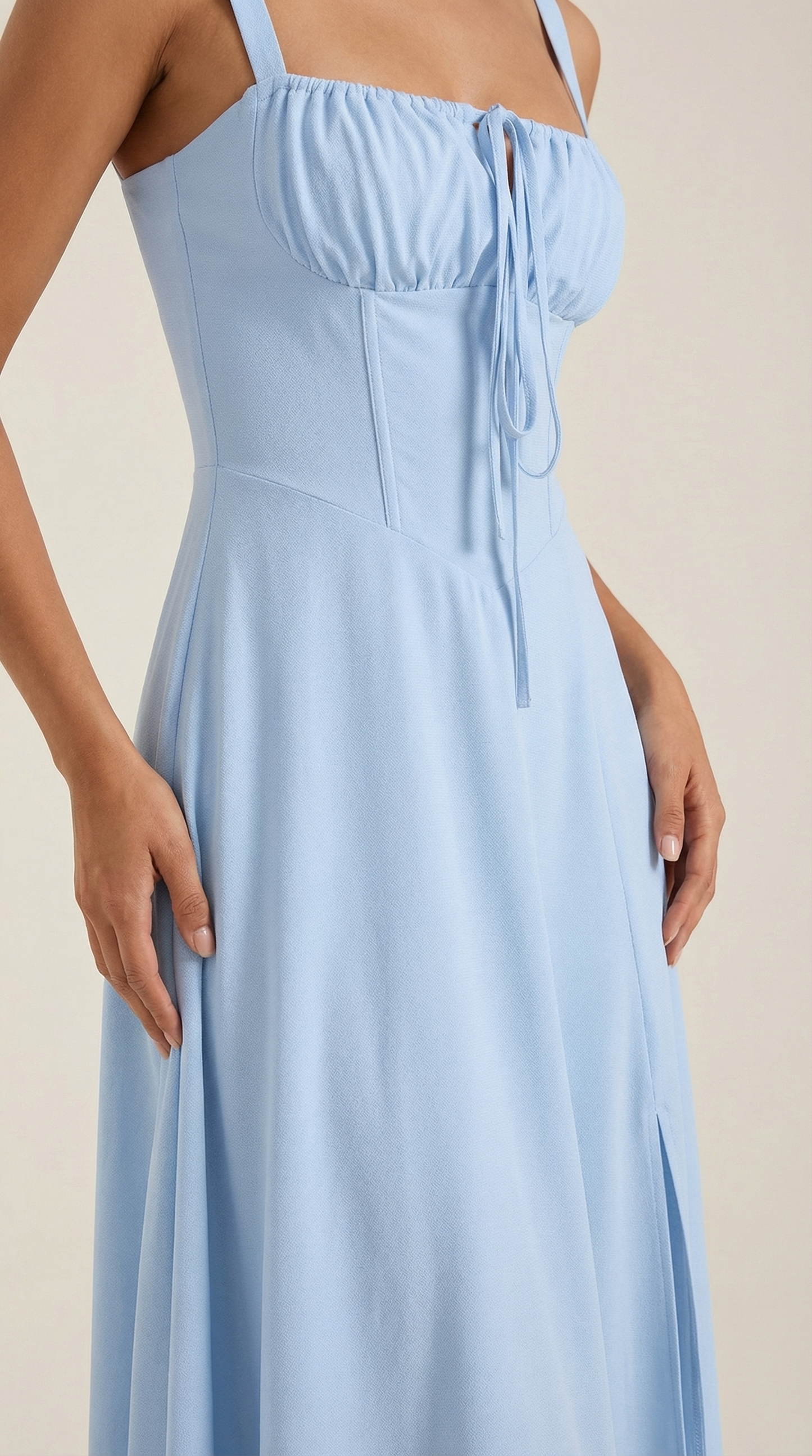 White Midi Dress | Elegant A-Line Design with Lacing 7