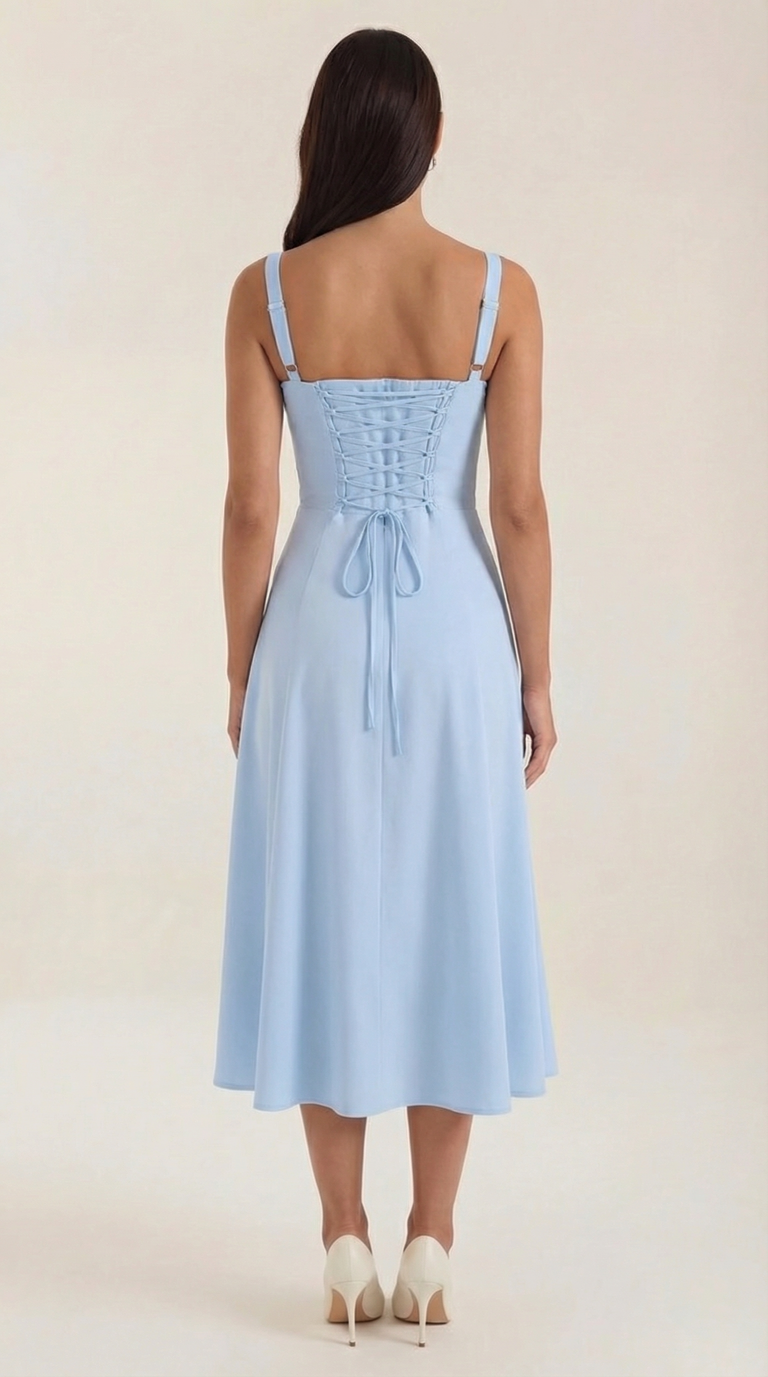 White Midi Dress | Elegant A-Line Design with Lacing 8